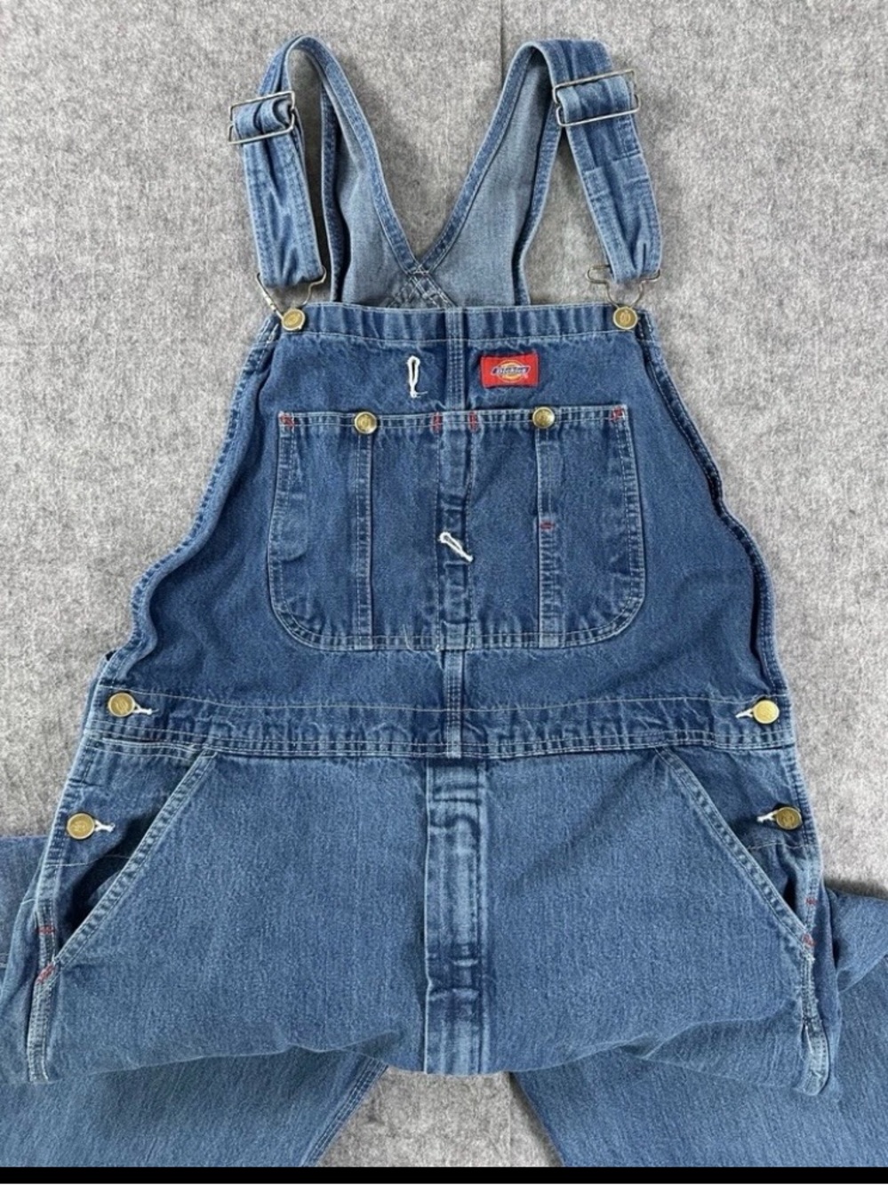 Dickies Dungarees Adult 38x32 Blue Bib Overalls Denim Work Wear Carpenter Mens - Picture 3 of 7